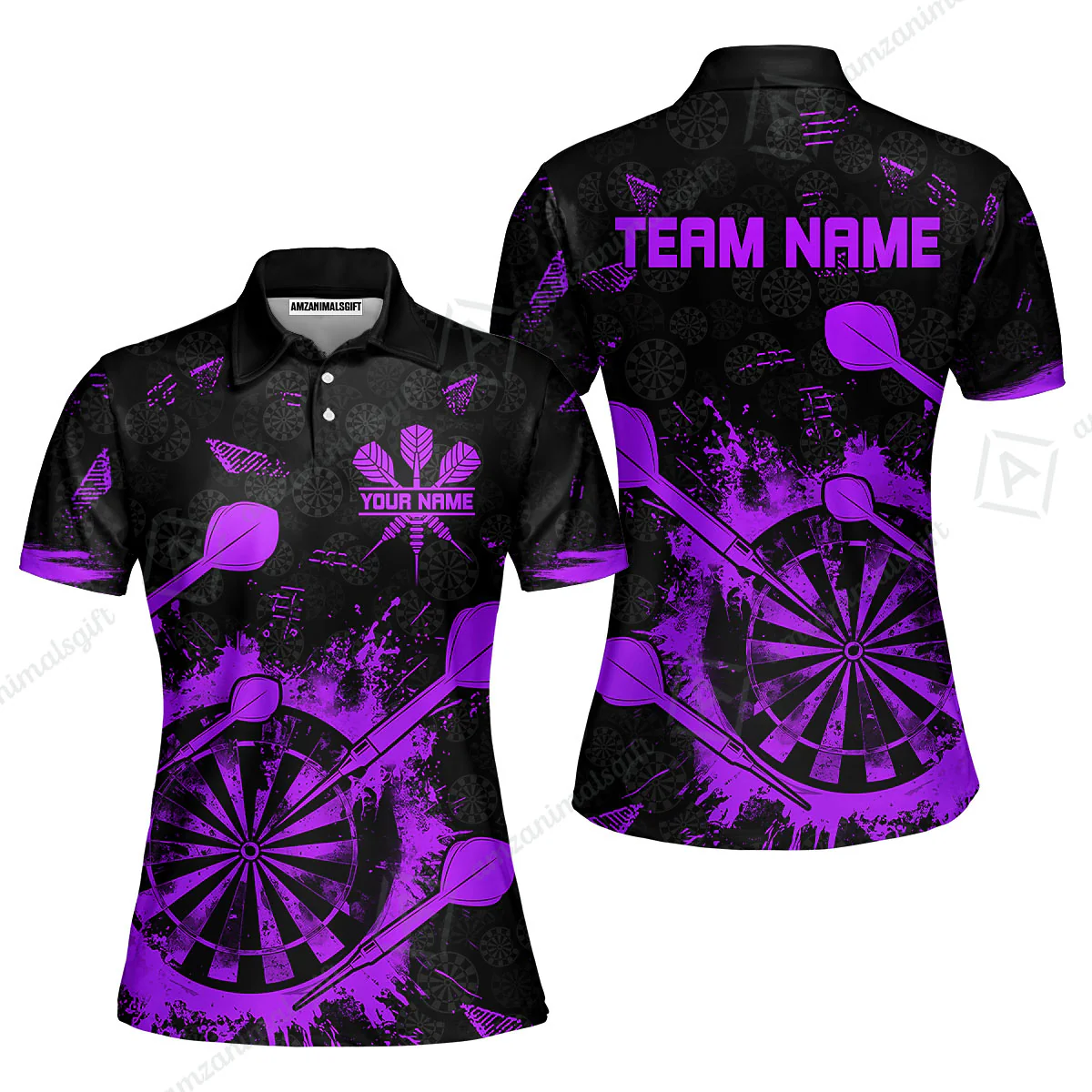 Customized Darts Women Polo Shirt, Darts Grunge Dartboard Women Polo Shirt Team Style Jersey for Darts Players - Image 4