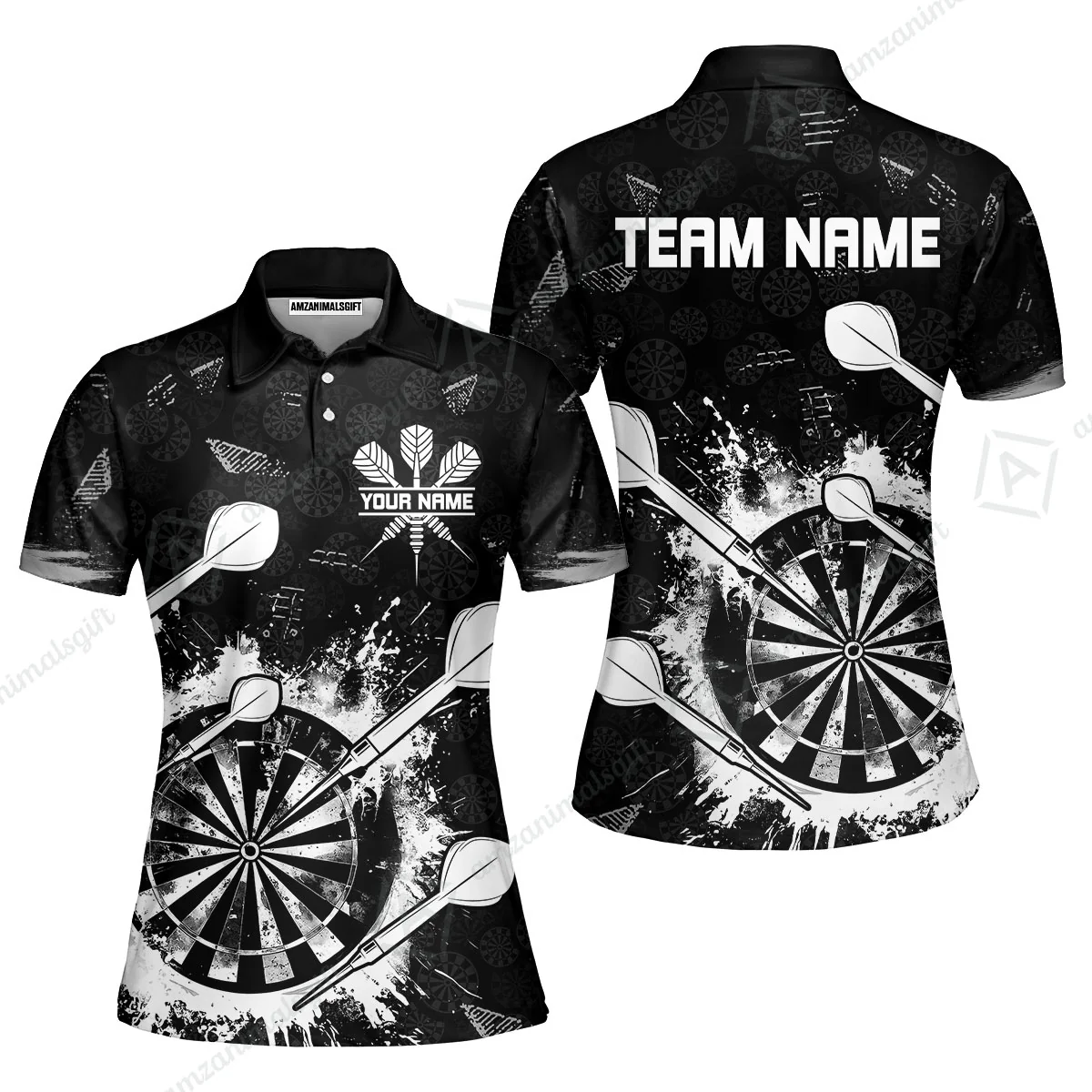 Customized Darts Women Polo Shirt, Darts Grunge Dartboard Women Polo Shirt Team Style Jersey for Darts Players - Image 5