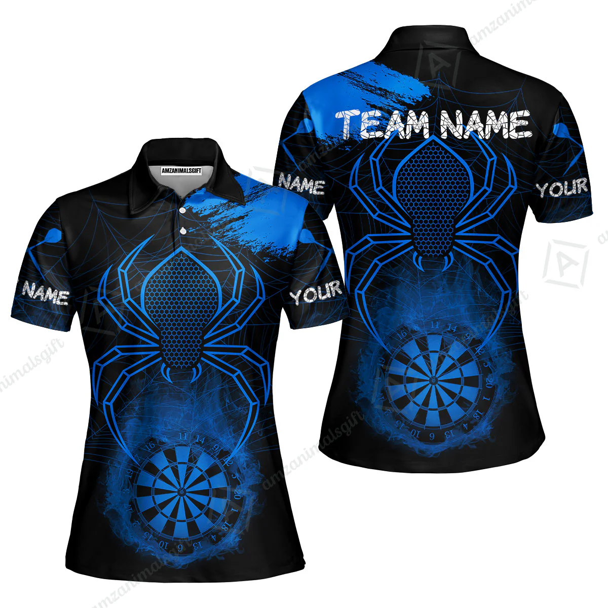 Customized Darts Women Polo Shirt, Darts Spider Men's Grunge Darts Smoke Dartboard Women Polo Shirt for Darts Players - Image 2