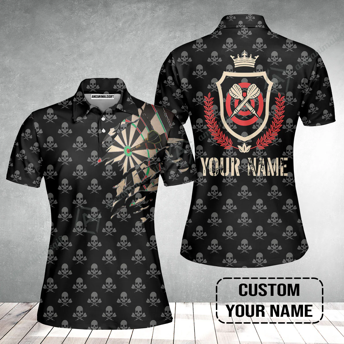 Customized Darts Women Polo Shirt, Skull King Darts Personalized Name Women Polo Shirt - Perfect Gift For Darts Lovers, Darts Players - Image 2