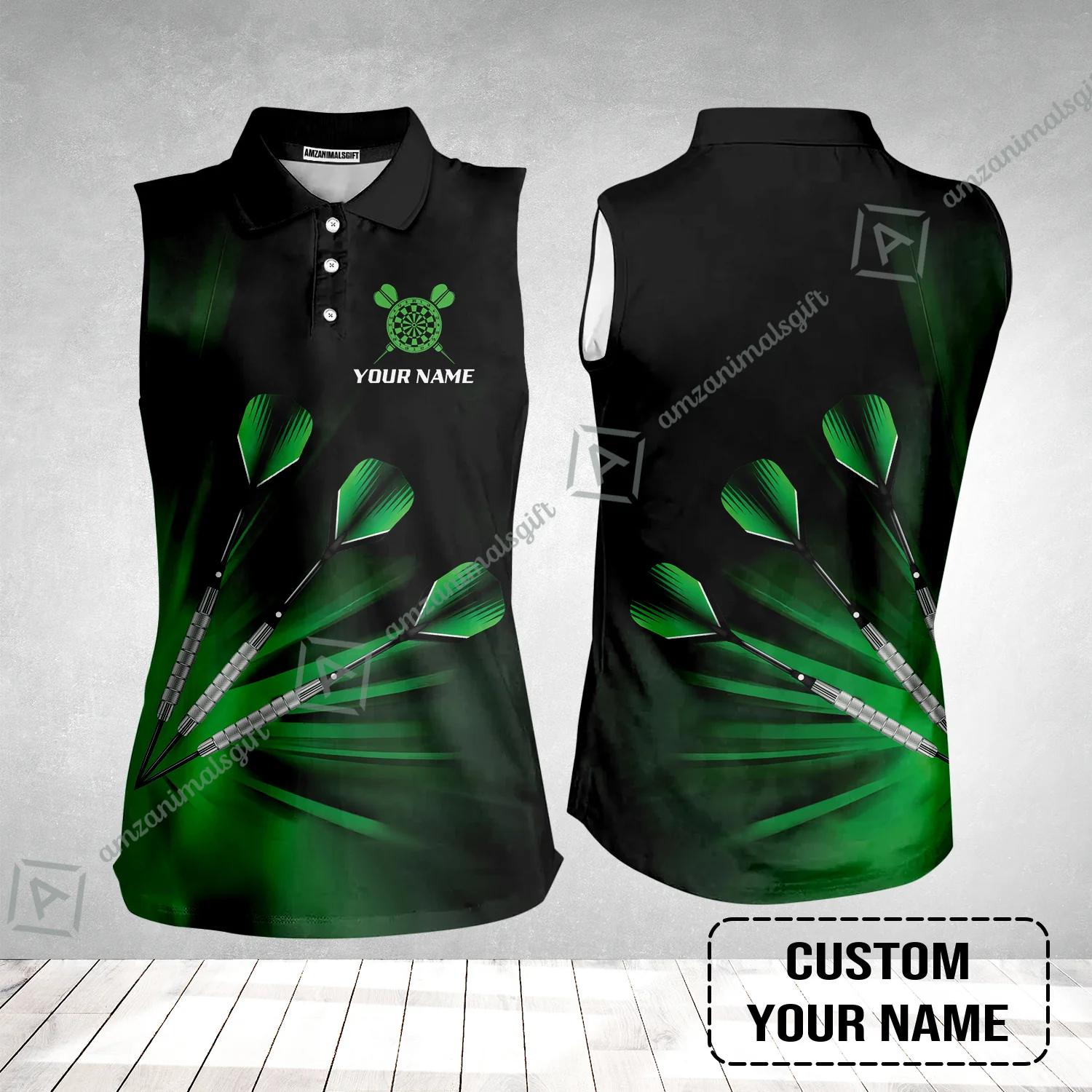 Customized Darts Women Sleeveless Polo Shirt, Personalized Name Polo Shirt - Perfect Gift For Darts Lovers, Darts Players - Image 2