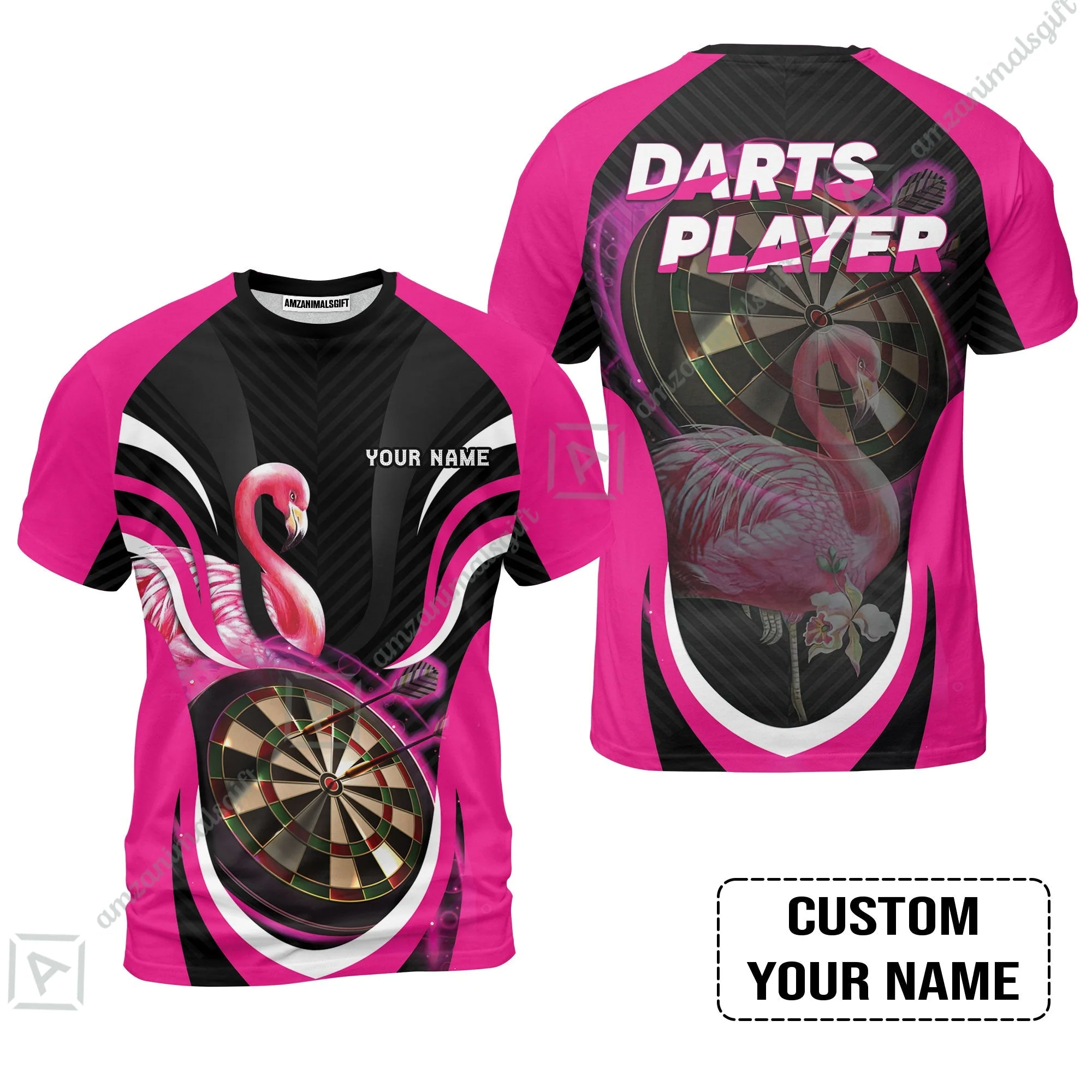Customized Darts Zip Polo Shirt, Flamingo Darts Shirt, Personalized Name Darts Zip Polo Shirt - Image 8
