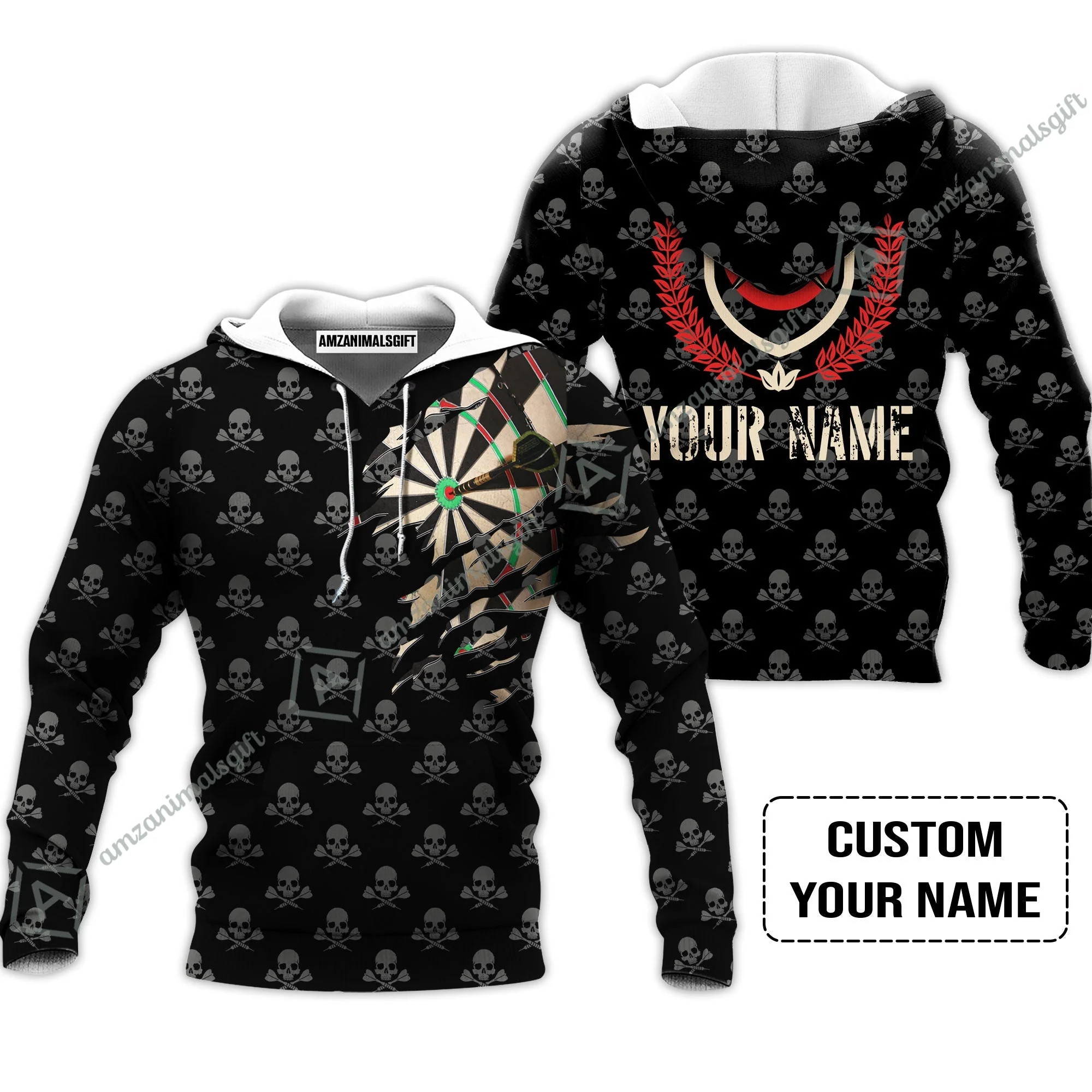 Customized Darts Zip Polo Shirt, Skull King Darts Personalized Name Zip Polo Shirt - Perfect Gift For Darts Lovers, Darts Players - Image 5