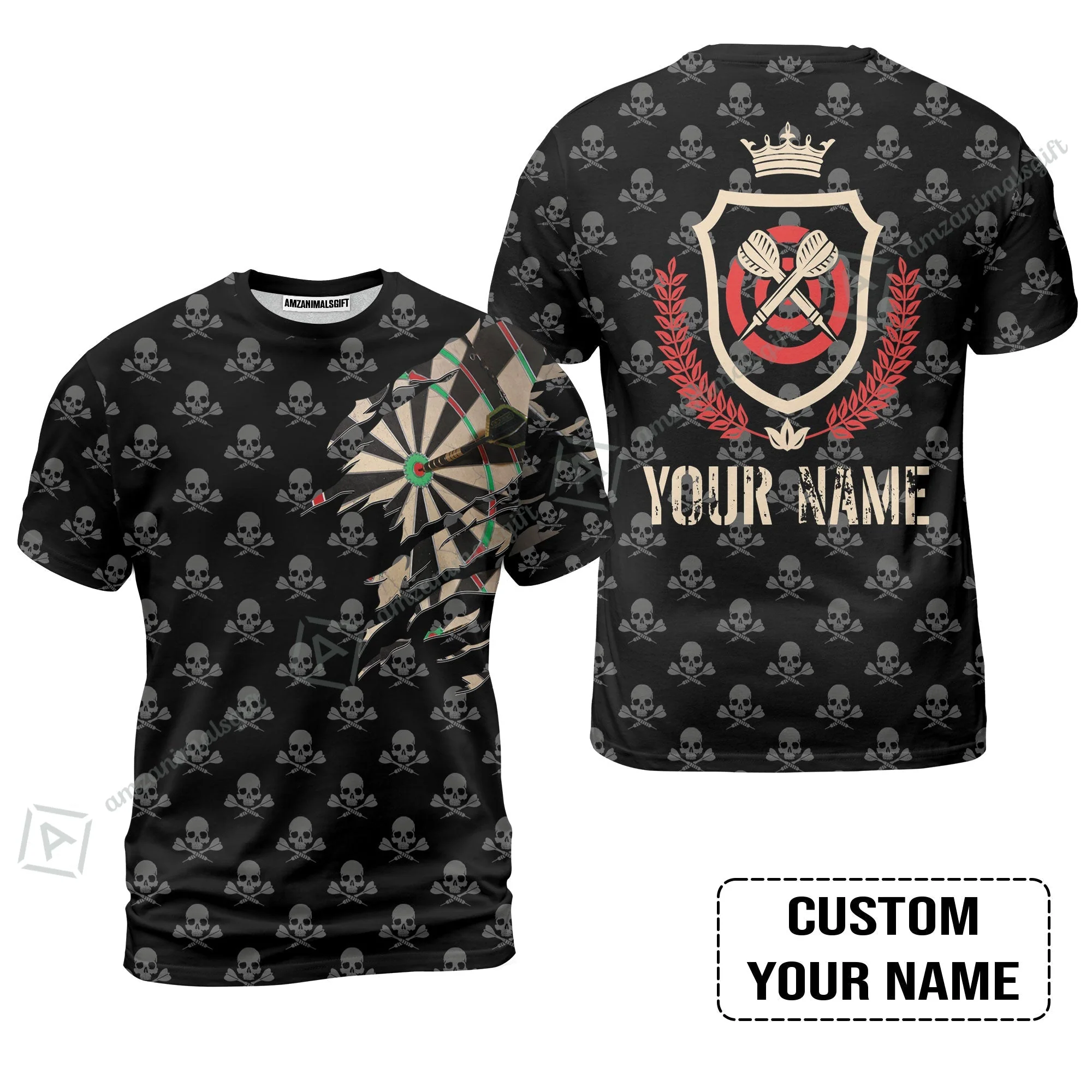 Customized Darts Zip Polo Shirt, Skull King Darts Personalized Name Zip Polo Shirt - Perfect Gift For Darts Lovers, Darts Players - Image 9
