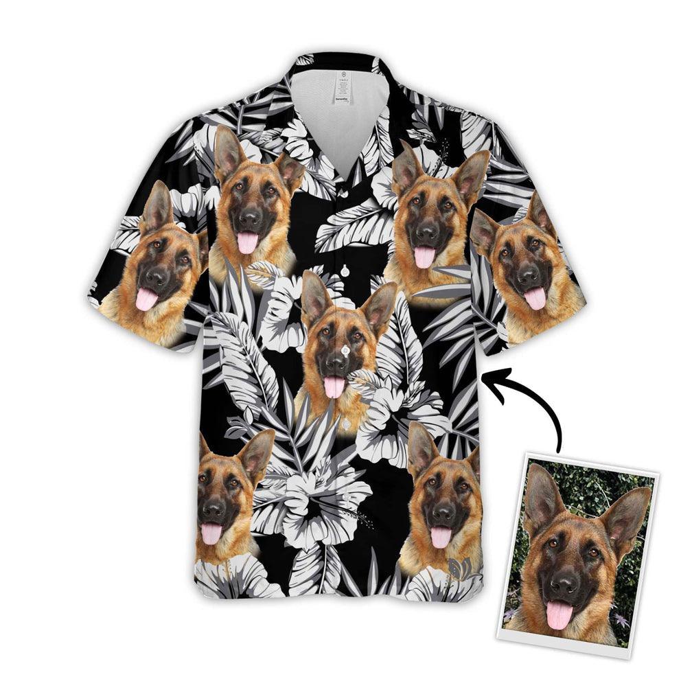 Customized Dog Cat Face Aloha Hawaiian Shirts With Pet Face - Flowers Pattern Black Color Aloha Hawaiian Shirts & Tops For Cat Lovers - Image 4
