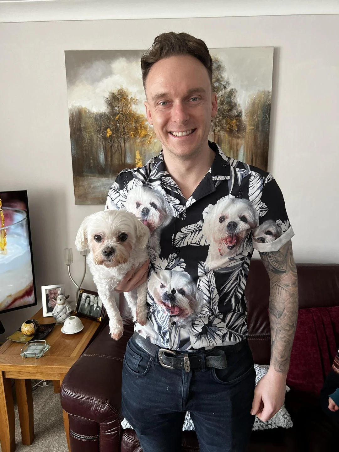 Customized Dog Cat Face Aloha Hawaiian Shirts With Pet Face - Flowers Pattern Black Color Aloha Hawaiian Shirts & Tops For Cat Lovers - Image 5