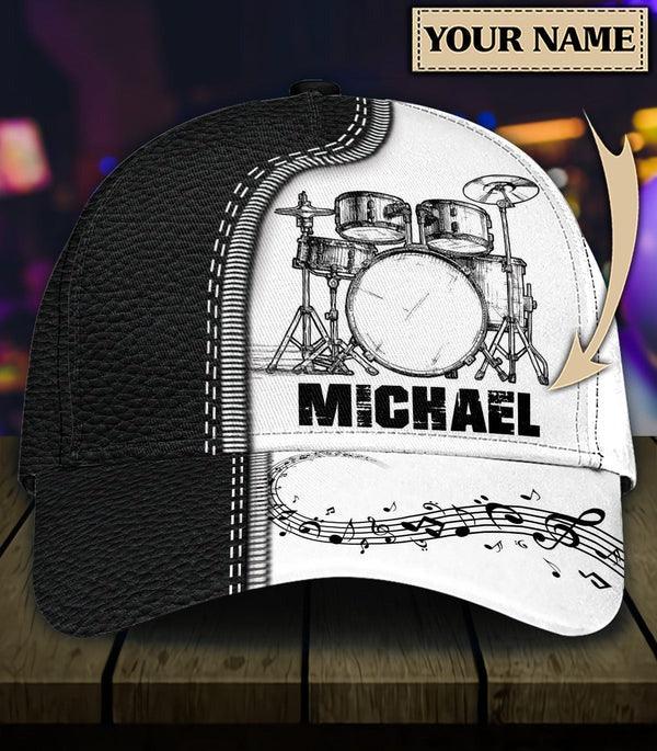 Customized Drum Classic Cap, Drum In Leather Pattern, Personalized Drum Classic Cap For Men - Perfect Gift For Drum Lovers, Music Lovers, Drummer