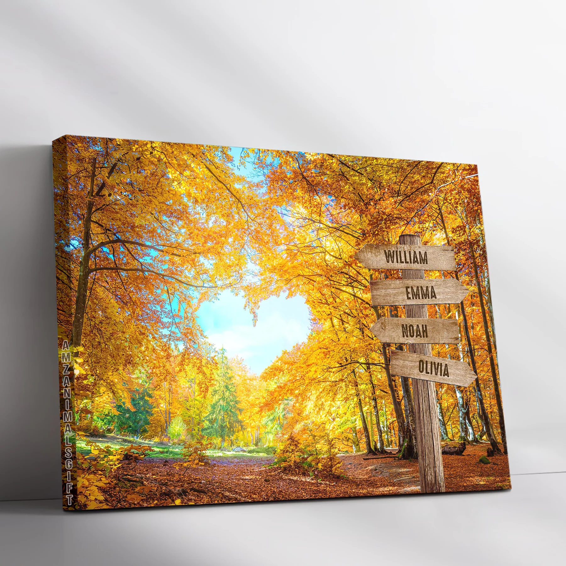 Customized Family Member Names Wall Art, Heart Of Autumn Forest Wooden Signs Landscape Canvas, Family Wall Art Home Decor - Image 3
