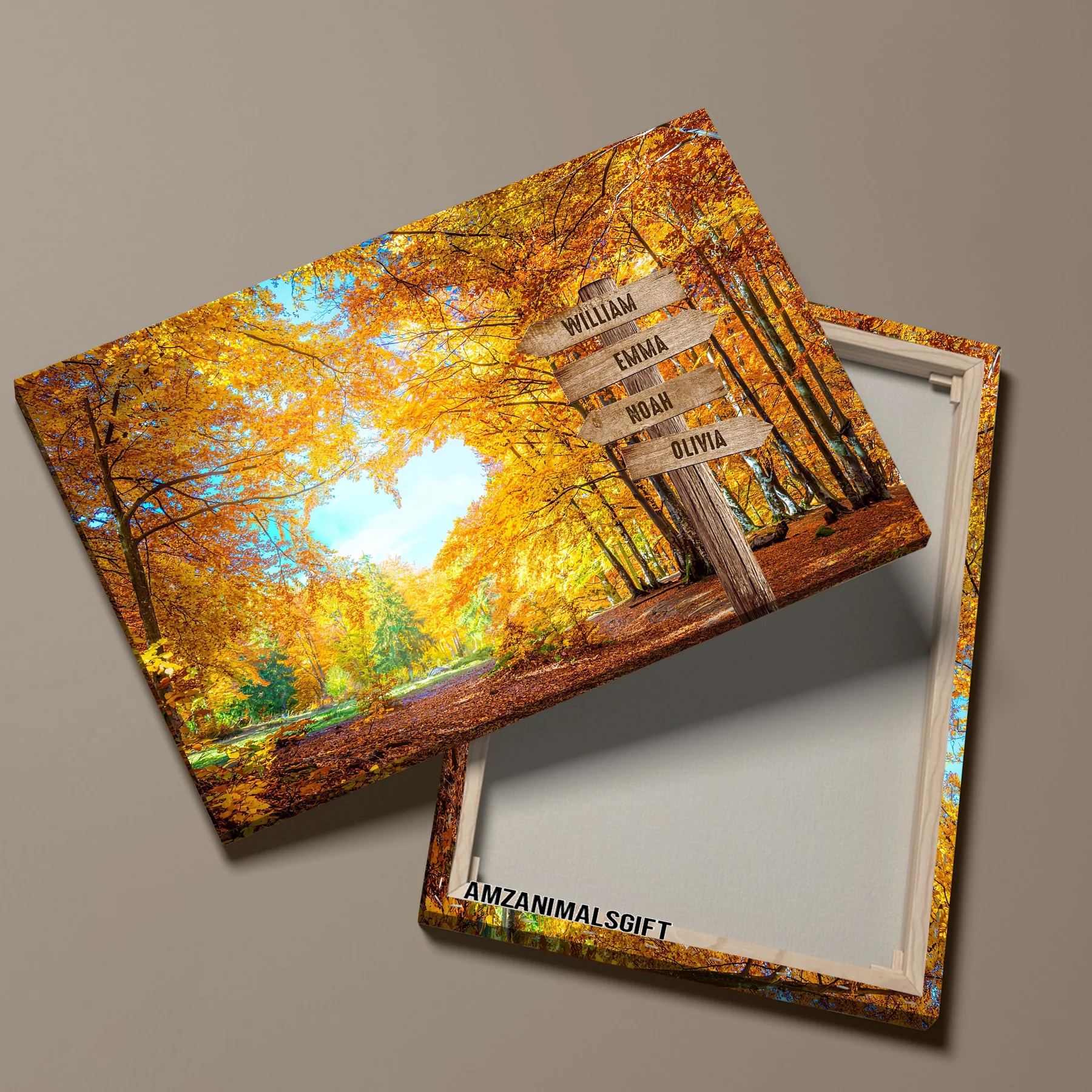 Customized Family Member Names Wall Art, Heart Of Autumn Forest Wooden Signs Landscape Canvas, Family Wall Art Home Decor - Image 4