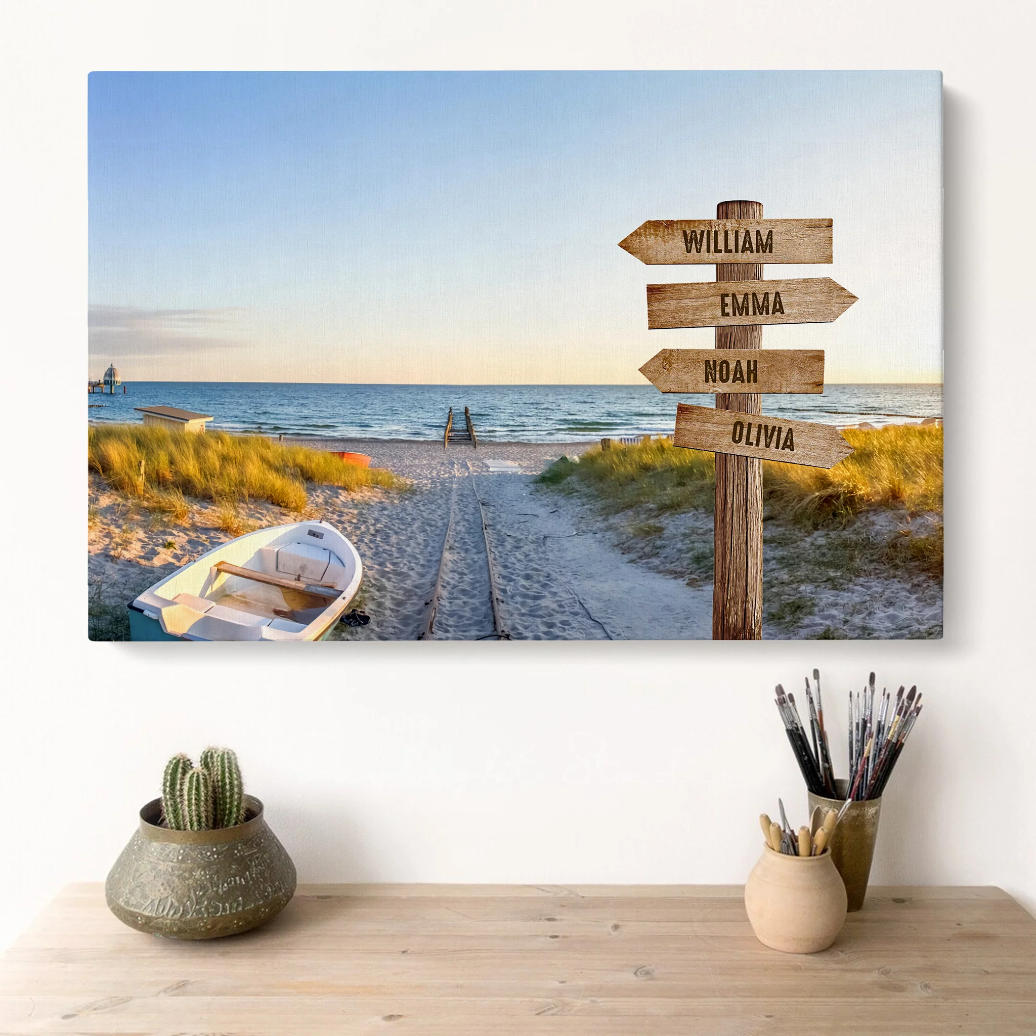 Customized Family Member Names Wall Art, Sea View Multi-Names Wooden Signs Landscape Canvas, Family Wall Art Home Decor - Image 2