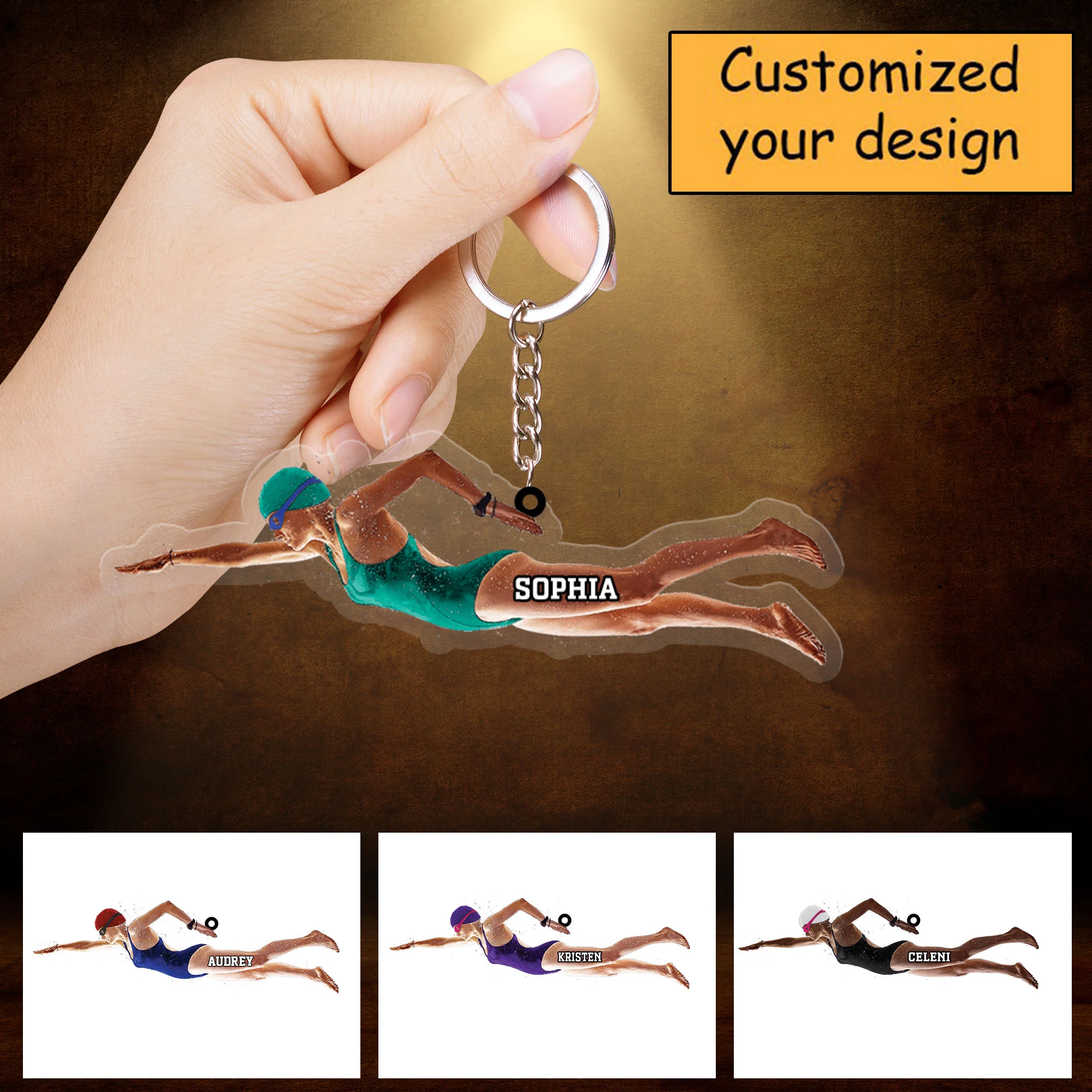 Customized Female Swimming Christmas Acrylic Keychain For Swimmer, Swimming Team Gift - Christmas Acrylic Keychain Hanging Tree - Image 2
