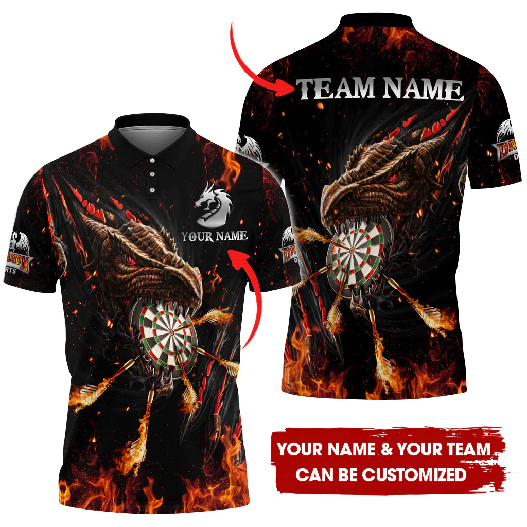 Customized Fire Dragon Darts Men Polo Shirt, Custom Darts For Team Polo Shirt For Men, Perfect Gift For Darts Lovers, Darts Players - Image 4