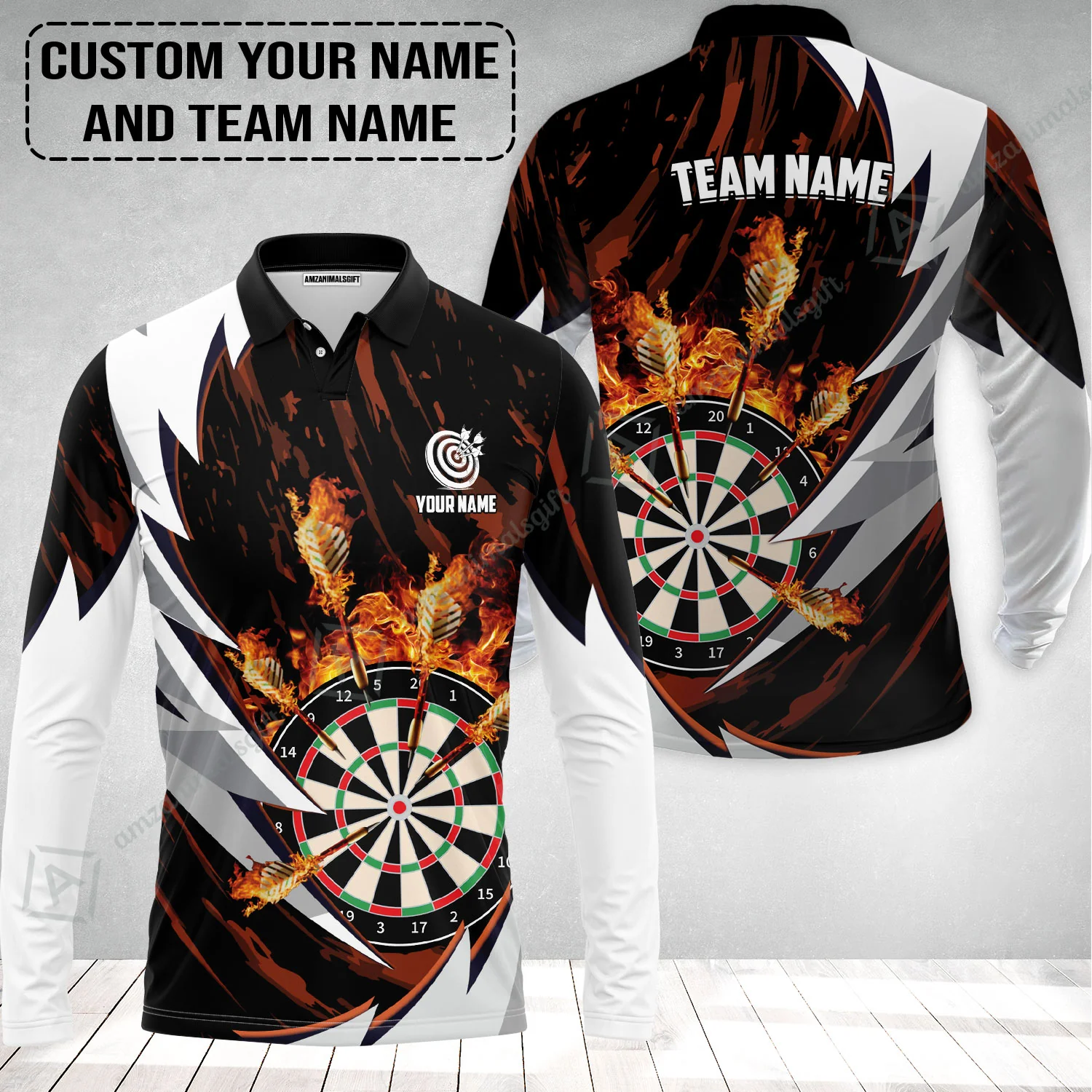 Customized Fire Thunderstorm Darts Long Polo Shirt, Personalized Darts Long Polo Shirt - Image 2