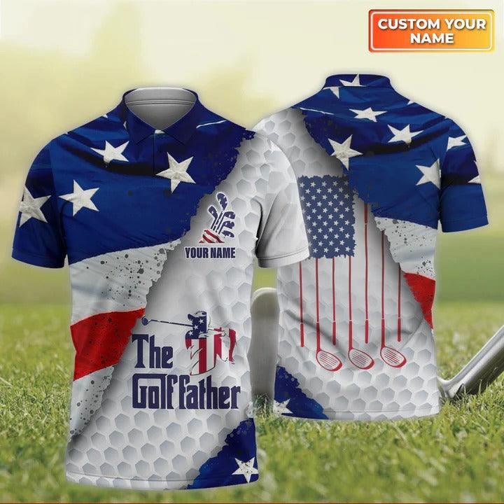 Customized Men Golf Polo Shirt, American The Golf Father, Personalized Name Polo Shirt For Men - Perfect Gift For Golf Lovers, Golfers