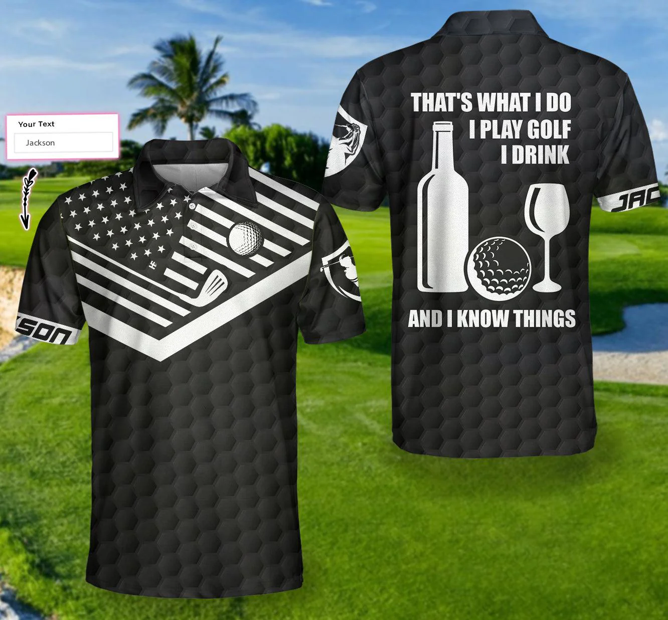 Customized Golf Polo Shirt, Custom Golfing And Drinking Polo Shirt, Personalized Black American Flag Golf Shirt - Perfect Gift For Men, Golf Lovers - Image 5
