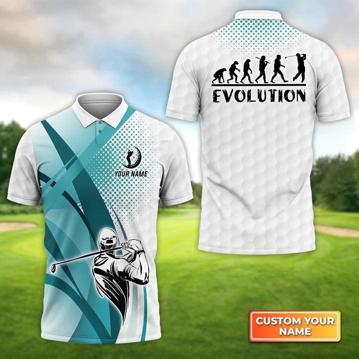 Customized Golf Men Polo Shirts, Golfing Evolution Blue Pattern, Personalized Name Golf Polo Shirt For Men - Best Gift For Golf Lovers, Golfers
