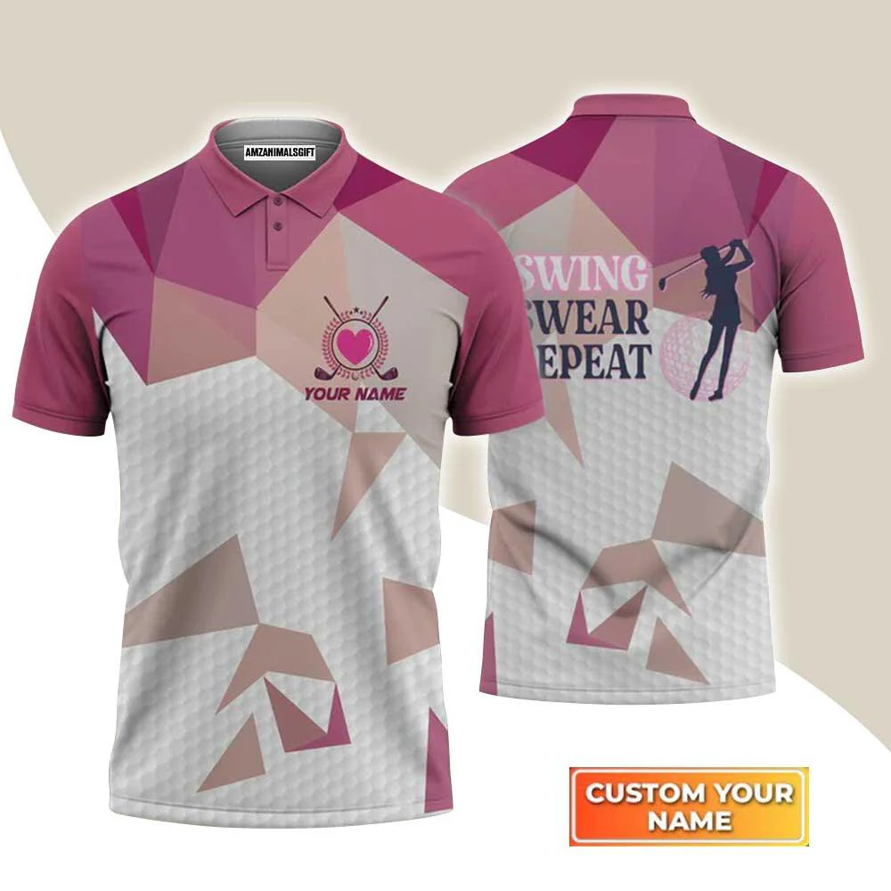 Customized Golf Women Polo Shirt, Girl Golfer, Swing Swear Repeat, Personalized Name Polo Shirt For Ladies - Perfect Gift For Golf Lovers, Golfers
