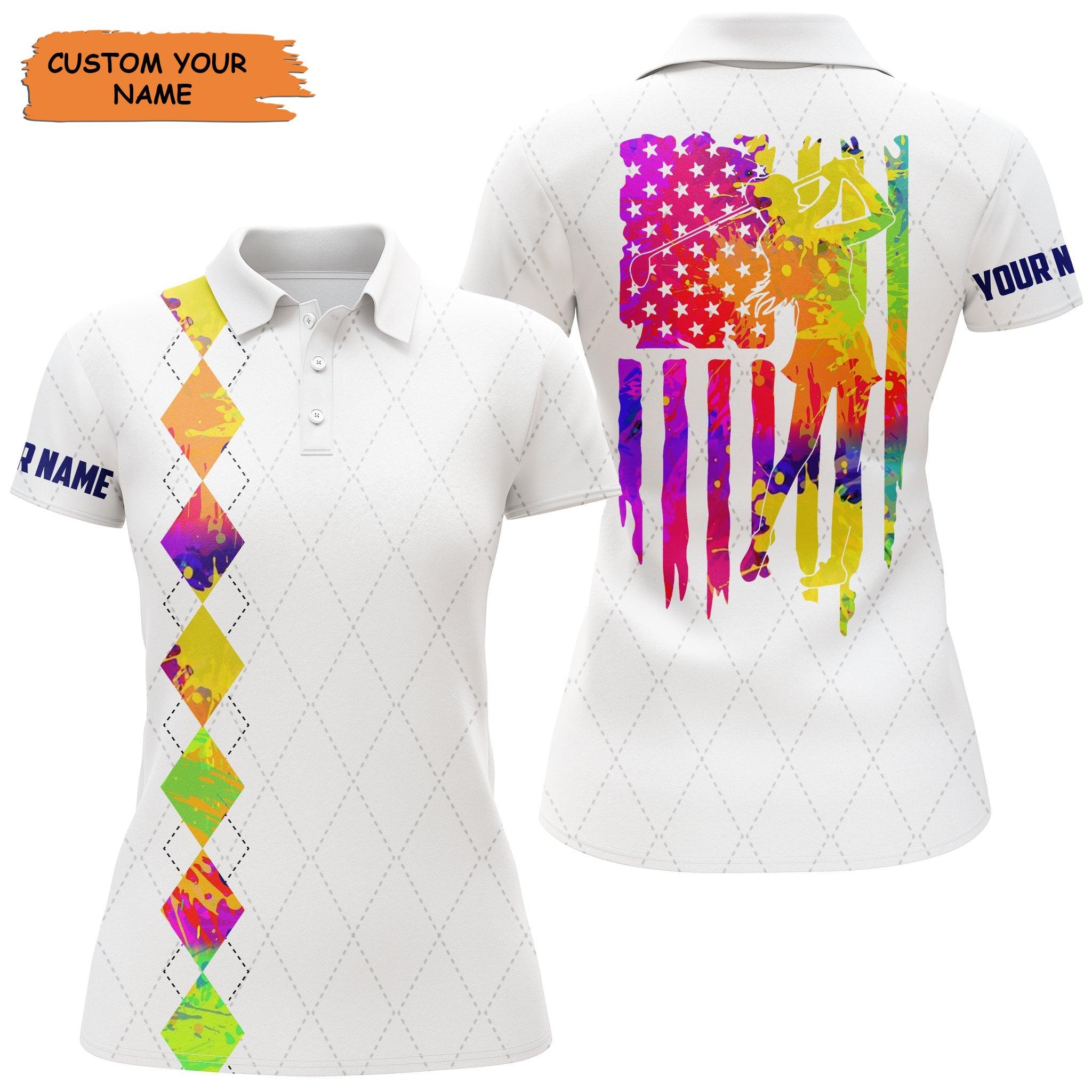 Customized Golf Women Polo Shirt, Personalized Watercolor American Flag Patriotic Golf Polo Shirts - Perfect Gift For Ladies, Golf Lovers, Golfers
