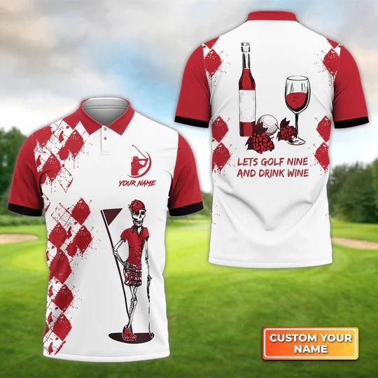 Customized Golf Women Polo Shirt, Skull Golf Nine And Drink Wine, Personalized Polo Shirt For Ladies - Perfect Gift For Golf Lovers