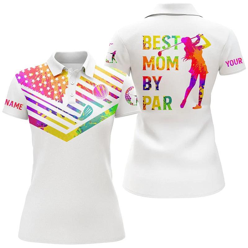 Customized Golf Women Polo Shirt,  Watercolor American Flag Personalized Best Mom By Part Polo Shirts - Perfect Gift For Ladies, Golf Lovers, Golfers - Image 2