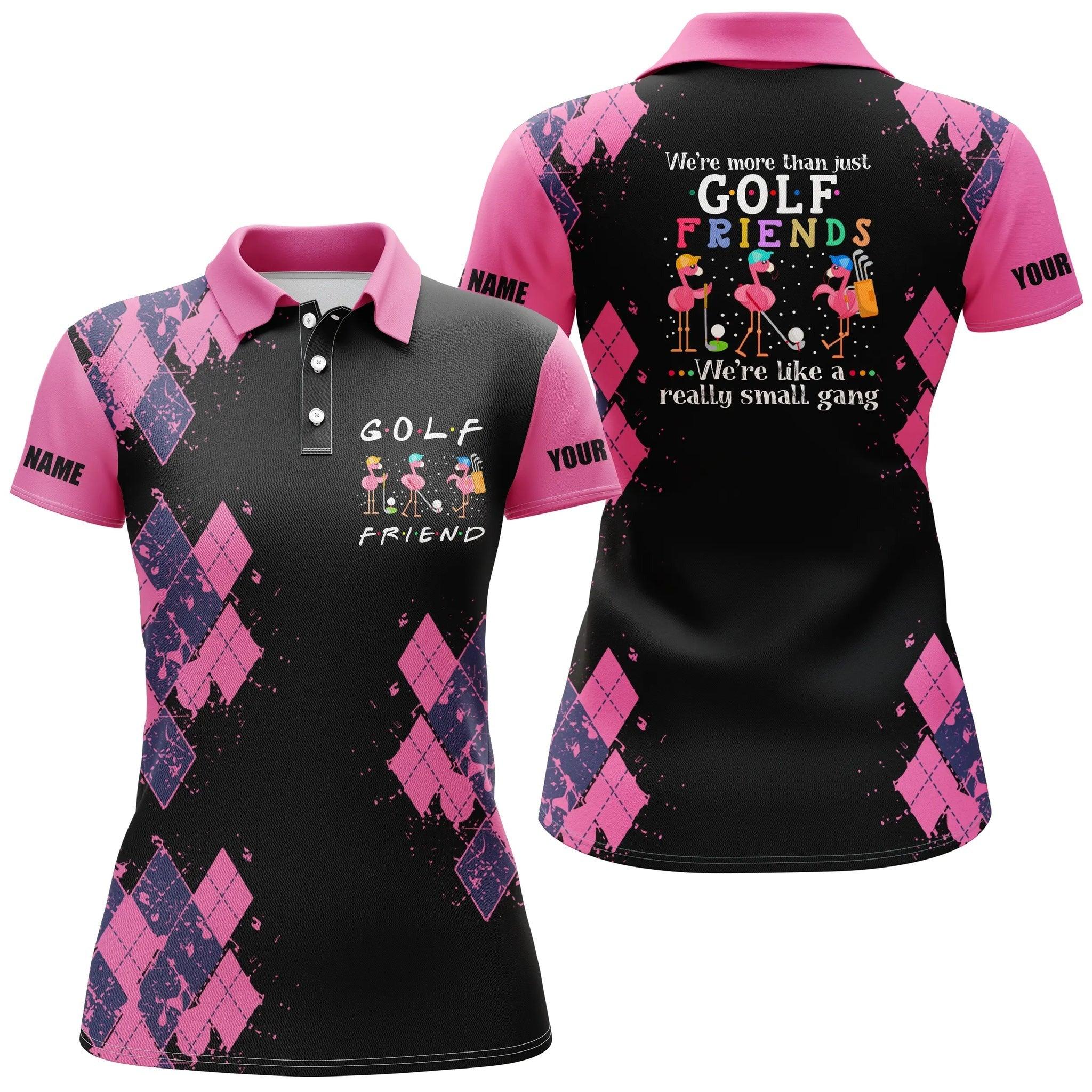 Customized Golf Women Polo Shirt, We're More Than Just Golf Friends Flamingo Custom Funny Black Golf Shirts - Perfect Gift For Golf Lovers, Golfers - Image 2