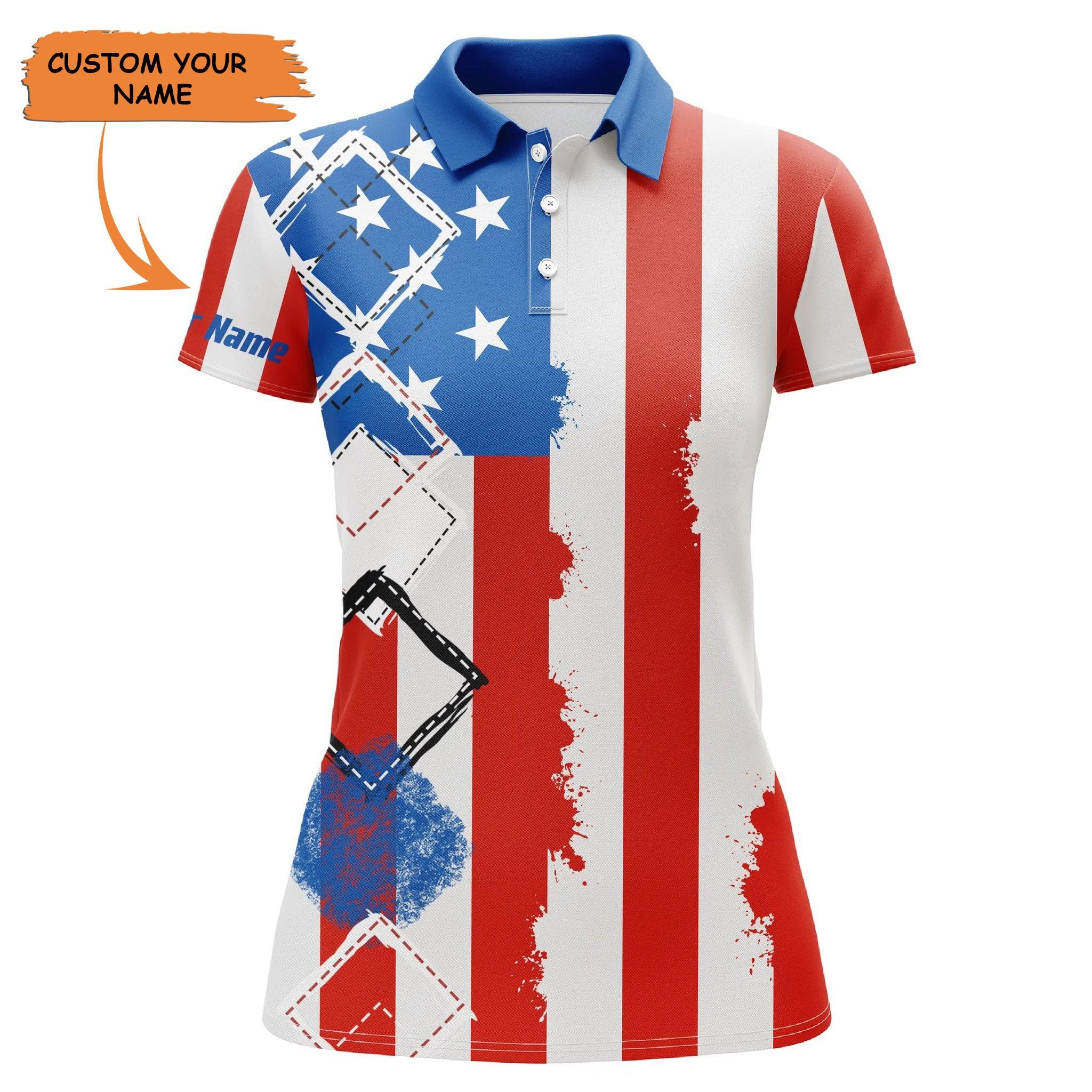 Customized Golf Women Polo Shirts, American Flag Patriot Golf Shirts Personalized Women Golf Polo Shirts - Perfect Gift For Golf Lovers, Golfers