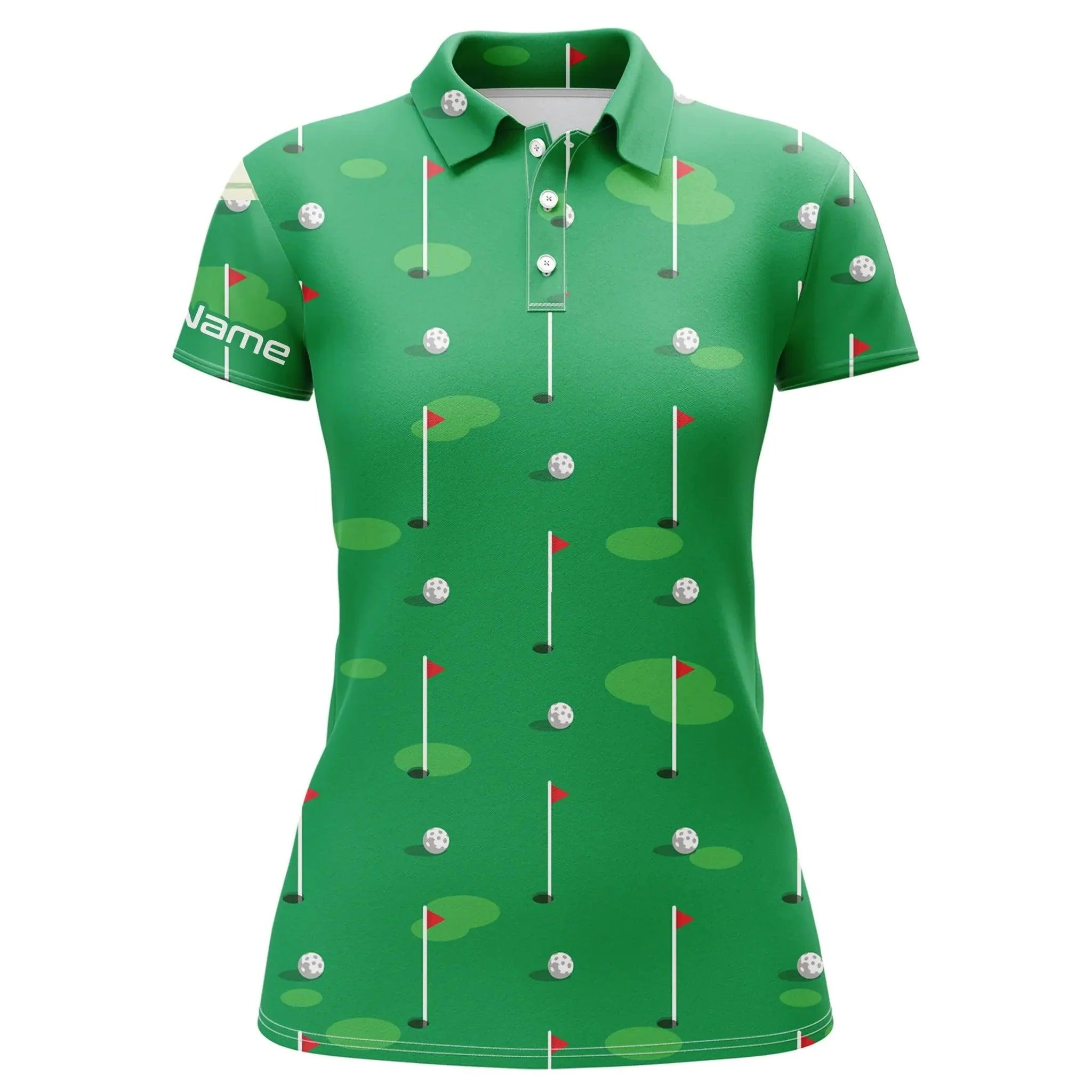 Customized Golf Women Polo Shirts, Flag And Balls Green Golf Course Pattern Personalized Polo Shirts - Perfect Gift For Ladies, Golf Lovers, Golfers - Image 2