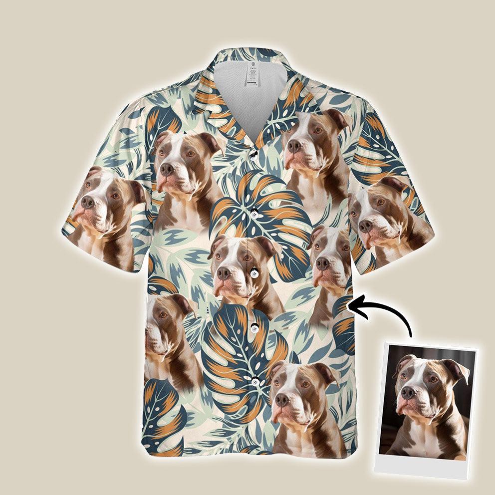 Customized Hawaiian Shirt With Pet Face - Pet Face Hawaiian Shirt, Tropical Bright Plants And Leaves Beige Color Aloha Shirt - Gift For Pet Lovers - Image 2