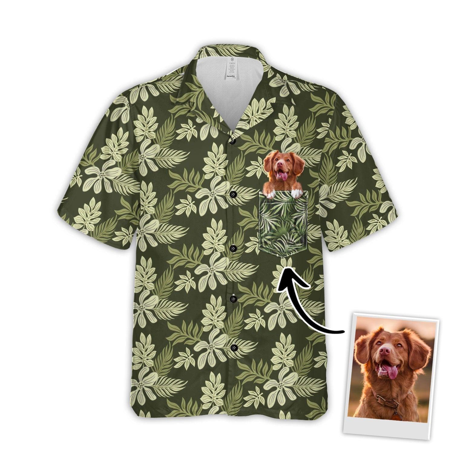 Customized Hawaiian Shirt With Pet Face - Summer Flower Pattern Military Green Color Aloha Shirt - Personalized Gift For Pet Lovers - Image 5
