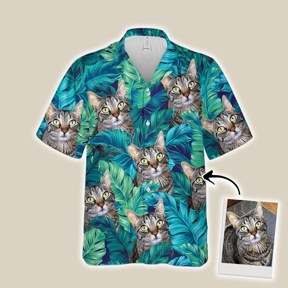 Customized Hawaiian Shirt With Pet Face - Turquoise And Blue Tropical Leaves Pattern Aloha Shirt, Pet Face Shirt - Personalized Gift For Pet Lovers - Image 3