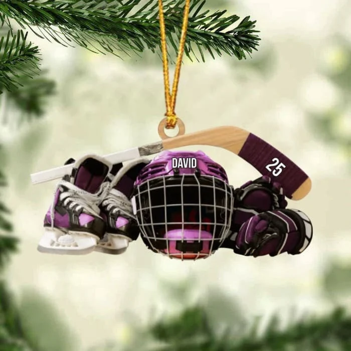 Customized Hockey Skates Helmet And Stick Christmas Ornament, Custom Hockey Acrylic Ornament, Christmas Gift For Hockey Lovers - Image 3