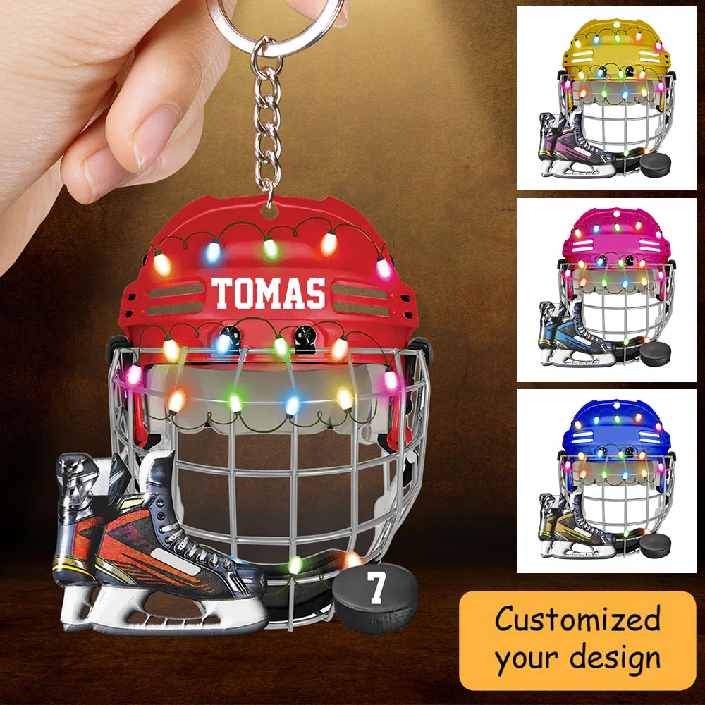 Customized Ice Hockey Helmet Shoes Acrylic Christmas Keychain, Hockey Team Acrylic Keychain Hanging Tree - Gift For Hockey Lovers, Hockey Players - Image 2