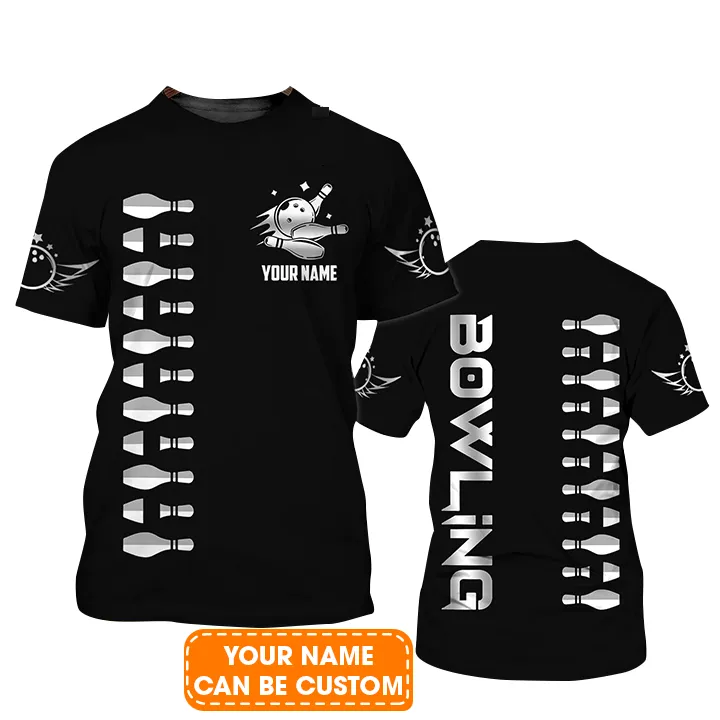 Customized Name 3D Black Bowling T Shirt, Bowling Shirts Custom, Personalized Bowling Shirt For Men - Perfect Gift For Bowling Lovers, Bowling Team - Image 2