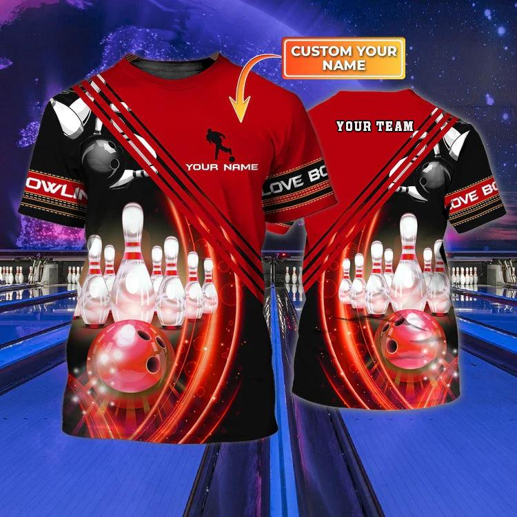Customized Name 3D Bowling T Shirt,  Personalized With Name Red Bowling T Shirts, Bowling Team Shirts Uniform - Perfect Gift For Bowling Lovers