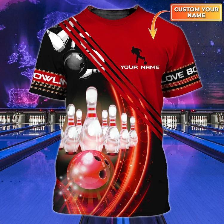 Customized Name 3D Bowling T Shirt,  Personalized With Name Red Bowling T Shirts, Bowling Team Shirts Uniform - Perfect Gift For Bowling Lovers - Image 2