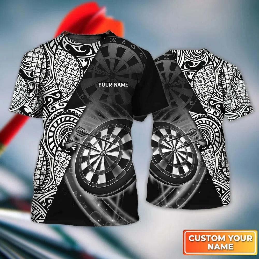 Customized Name 3D Dart T Shirt, Black & White Tattoo Darts Personalized Name 3D T Shirt For Men - Perfect Gift For Dart Game Lovers, Dart Players