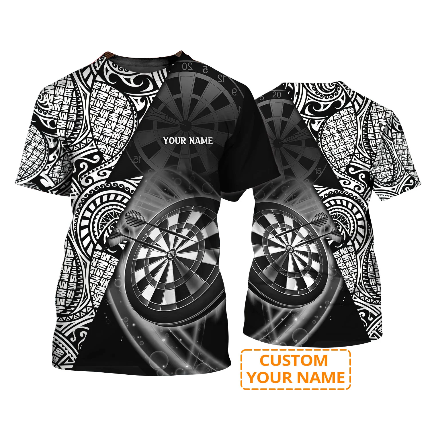 Customized Name 3D Dart T Shirt, Black & White Tattoo Darts Personalized Name 3D T Shirt For Men - Perfect Gift For Dart Game Lovers, Dart Players - Image 2