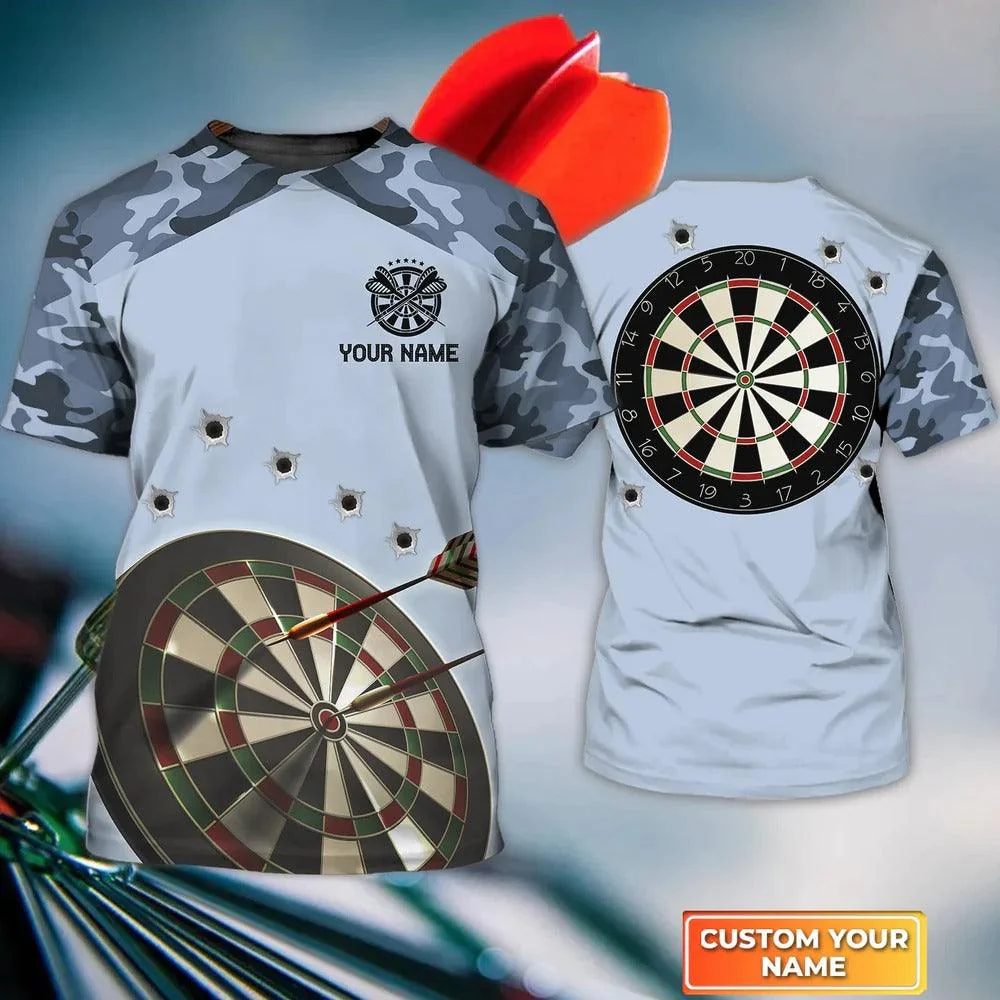 Customized Name 3D Dart T Shirt, Blue Camo Darts Personalized Name 3D T Shirt For Men  - Perfect Gift For Dart Game Lovers, Dart Players