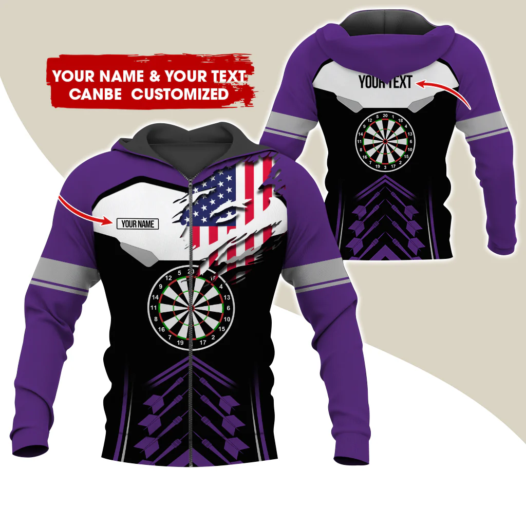 Customized Name American Flag Darts Premium Zip Hoodie, Personalized Black Pattern Zip Hoodie For Men & Women - Gift For Darts Lovers, Darts Players - Image 11