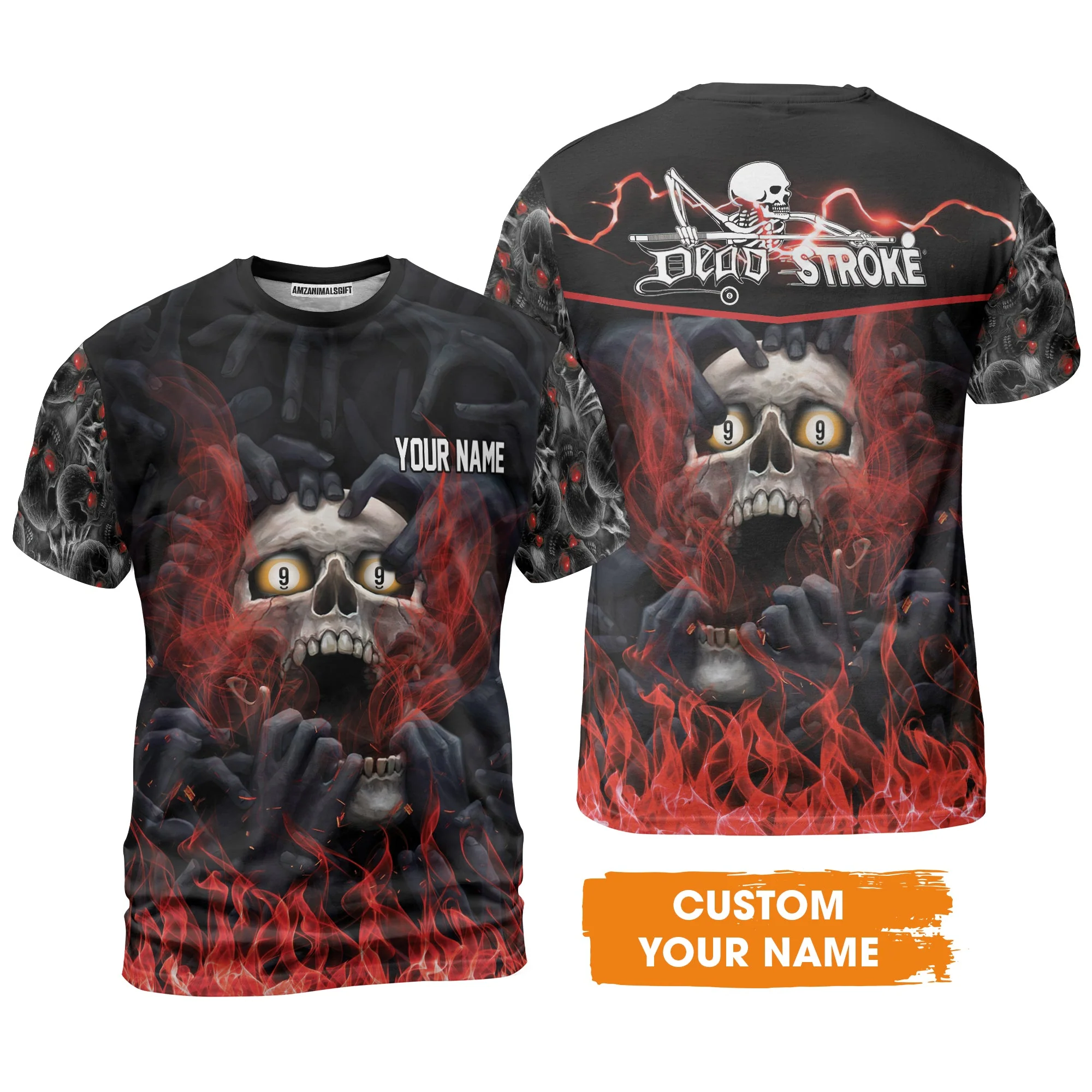 Customized Name Billiard Men's Long Sleeve Polo Shirt, Dead Stroke Pool 9 Ball Skull On Fire Men's Long Sleeve Polo Shirt - Gift For Billiard Players - Image 5