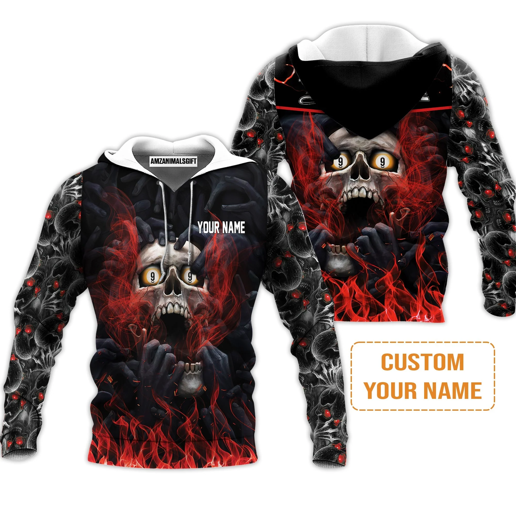 Customized Name Billiard T-Shirt, Dead Stroke Pool 9 Ball Skull On Fire T-Shirt - Gift For Billiard Players - Image 6