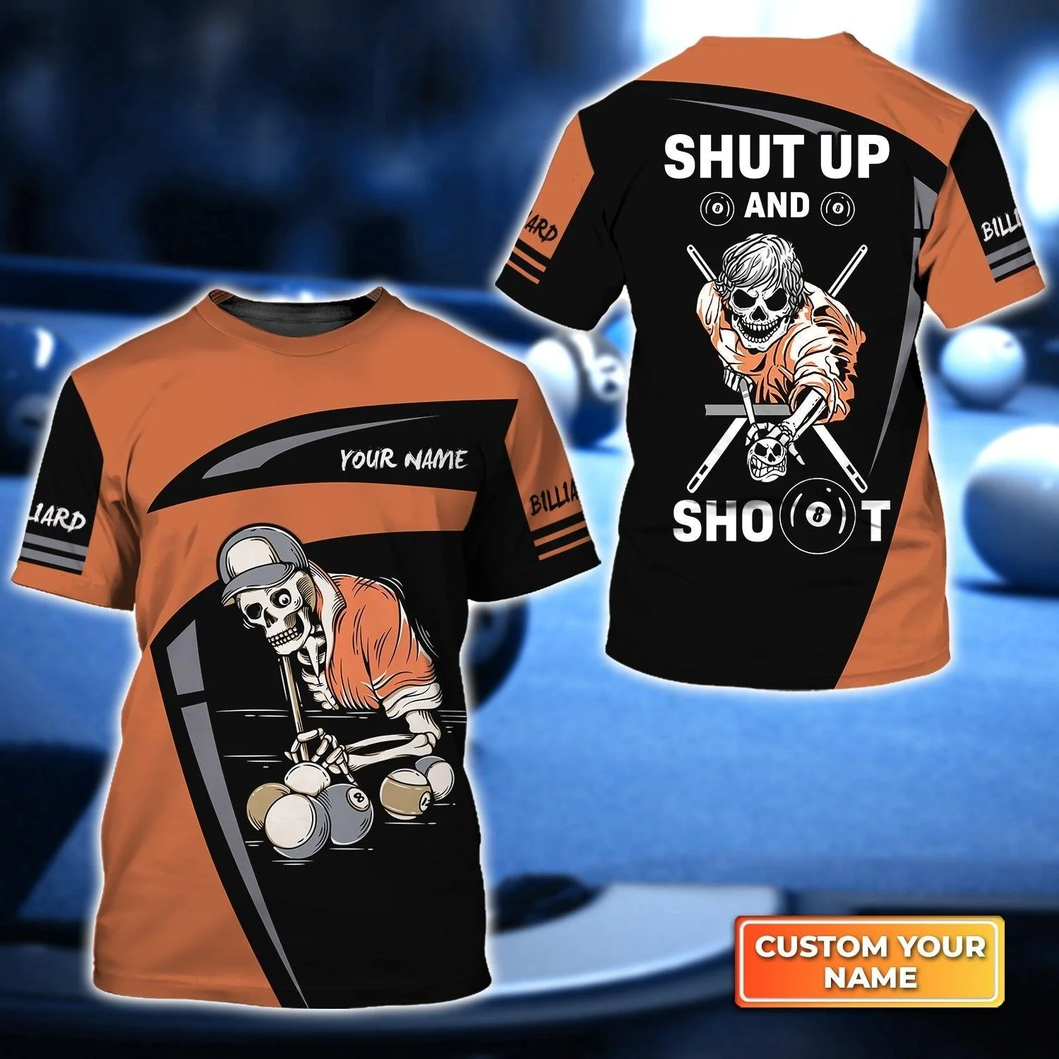 Customized Name Billiard T Shirt, Grim Reaper Play Billiard Shut Up And Shoot Billiard T Shirt For Men - Gift For Billiard Lovers, Billiard Players