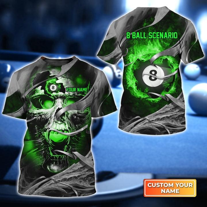 Customized Name Billiards T Shirt, Scenario Green Skull Reaper Personalized Billiard T Shirt For Men - Perfect Gift For Billiard Lovers, Billiard Players