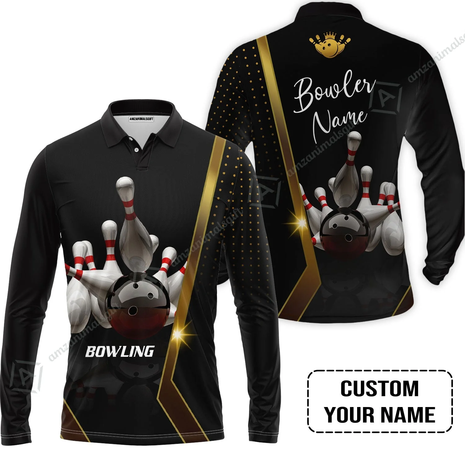 Customized Name Bowling Jersey, Bowling Pin and Ball Personalized Bowling Jersey - Image 3