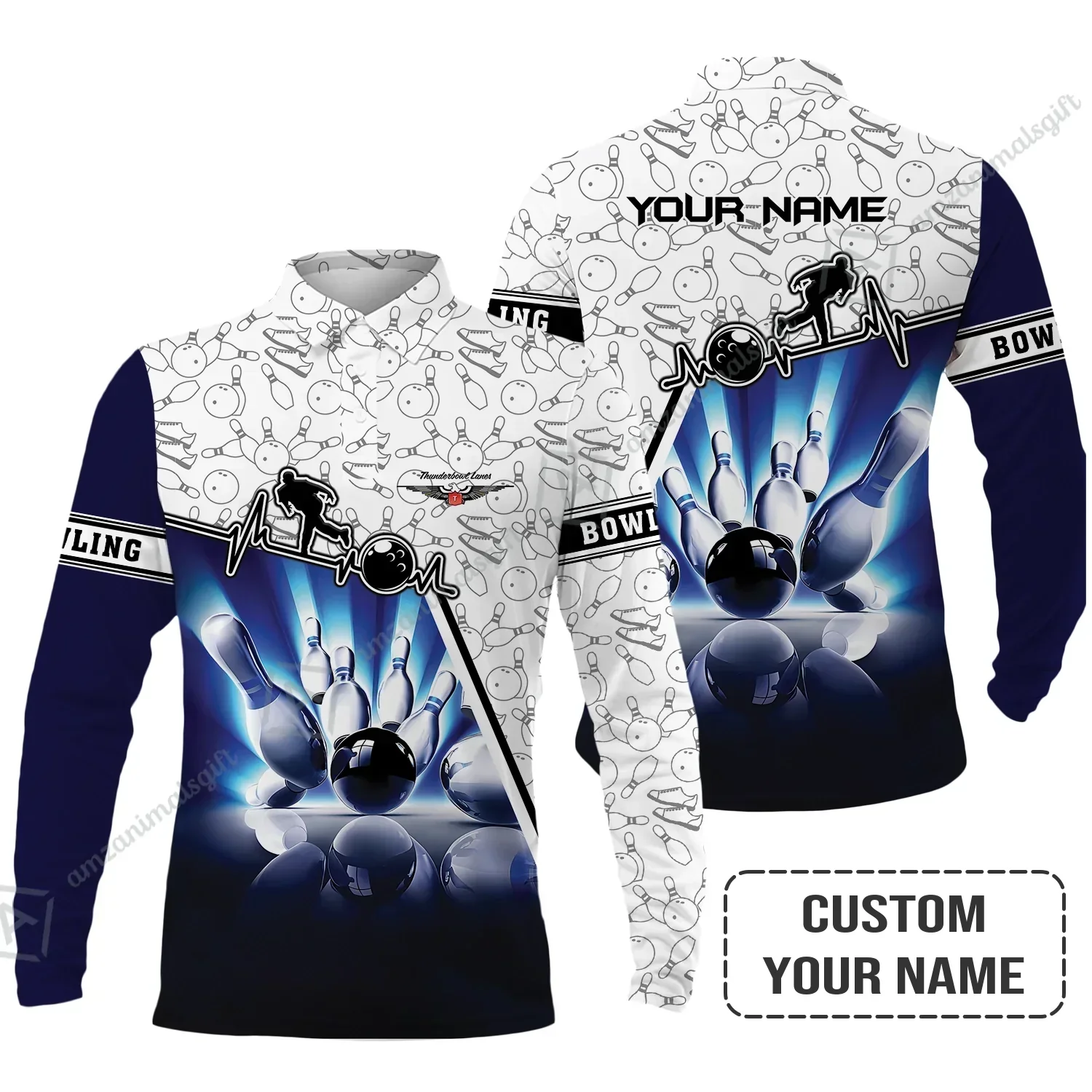 Customized Name Bowling Long Polo Shirt, Thunderbowl Lanes Unique Bowling Shirt For Men Women, Perfect Gift For Bowling Lovers, Bowlers - Image 2