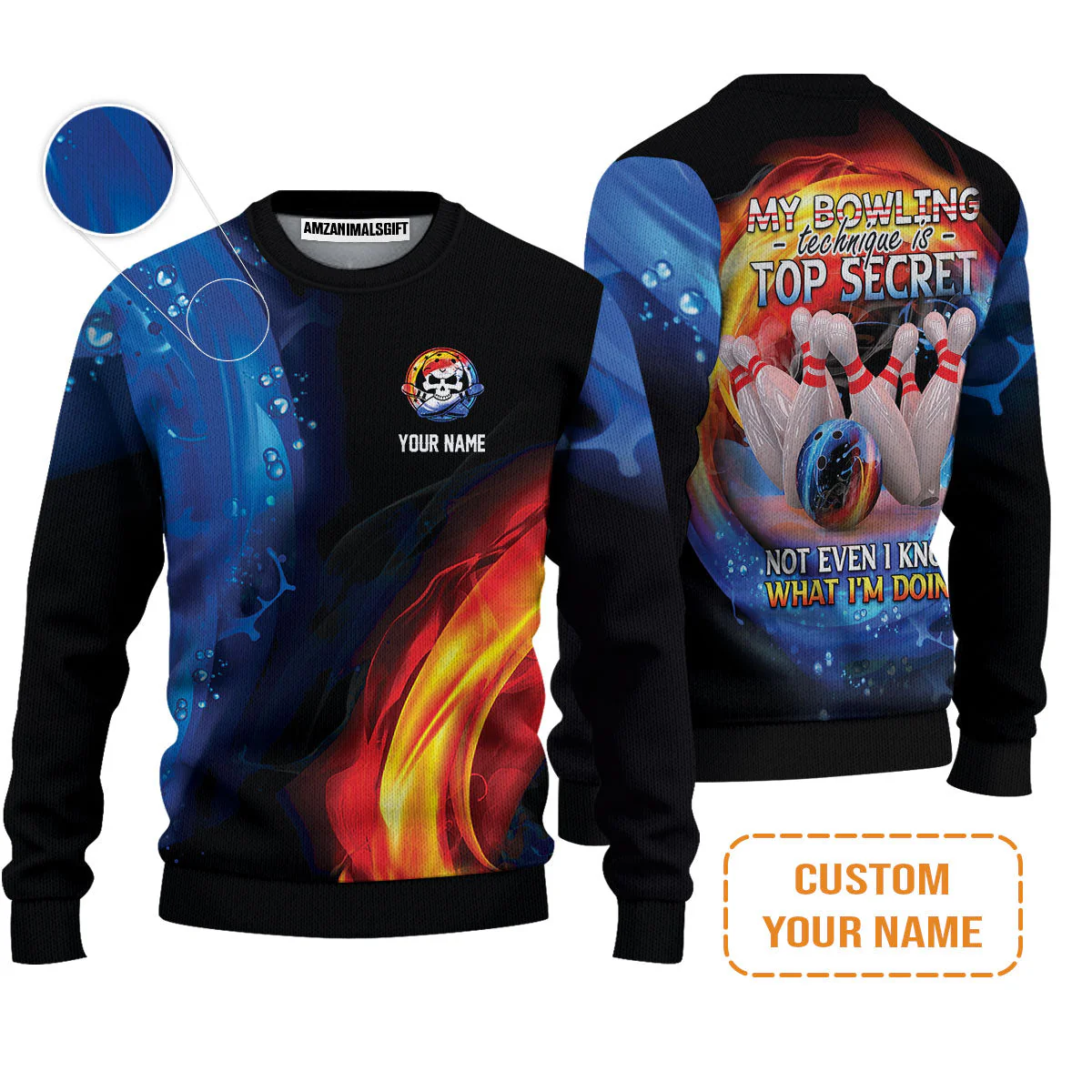 Customized Name Bowling Men's Long Sleeve Polo Shirt, My Bowling Technique is Top Secret Personalized Bowling Men's Long Sleeve Polo Shirt - Image 4