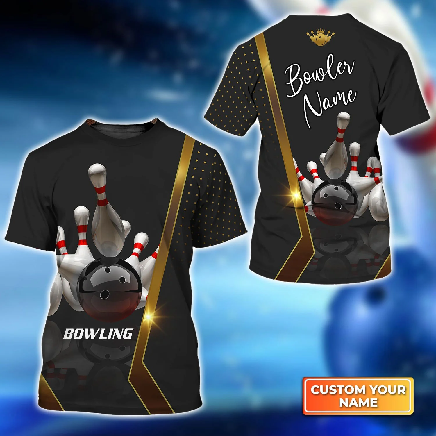 Customized Name Bowling T-Shirt, Bowling Pin and Ball Personalized Bowling T-Shirt - Image 2
