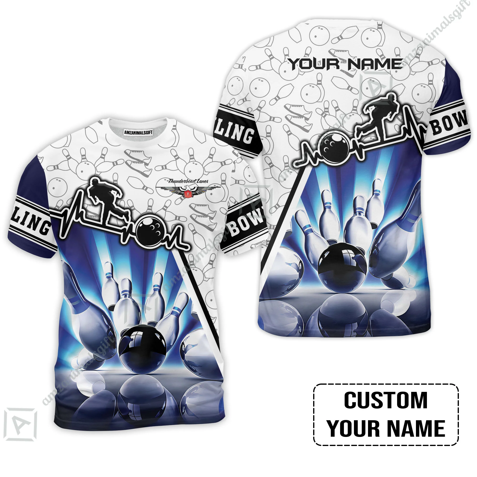 Customized Name Bowling Hawaiian Shirt, Personalized Unique Design Blue Heartbeat Bowling Hawaiian Shirt - Image 9