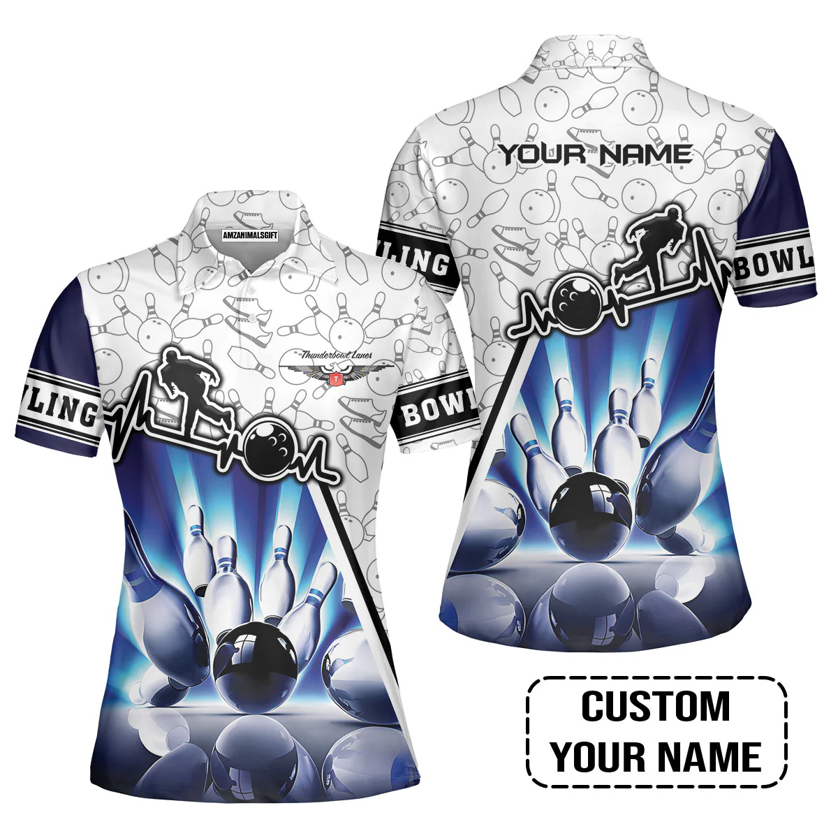 Customized Name Bowling Hawaiian Shirt, Personalized Unique Design Blue Heartbeat Bowling Hawaiian Shirt - Image 3