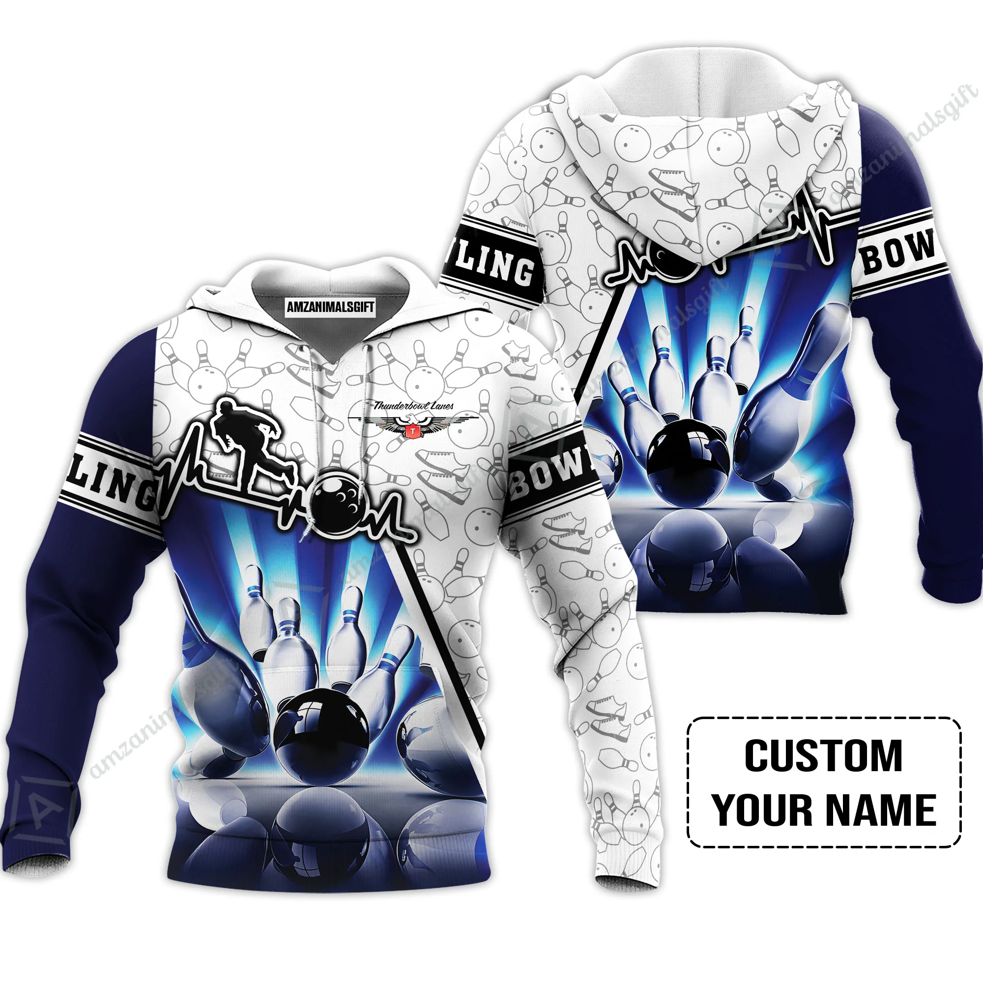 Customized Name Bowling Hawaiian Shirt, Personalized Unique Design Blue Heartbeat Bowling Hawaiian Shirt - Image 4